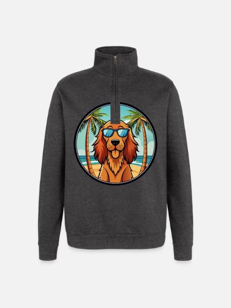 Irsk Setter Hund Race Tegneserie Solbriller Beach - Sweatshirt med 1/4 lynlås - charcoal