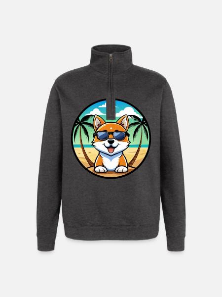 Hokkaido Hondenras Cartoon Zonnebril Strand - Sweatshirt met 1/4-rits - houtskool
