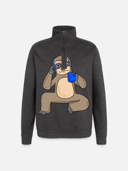 Sloth with glasses and coffee - Quarter-Zip Sweatshirt - charcoal grey
