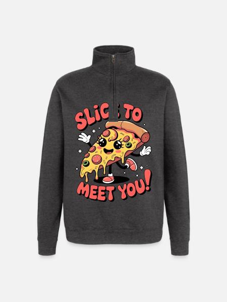 Slice To Meet You! - Quarter-Zip Sweatshirt - charcoal grey