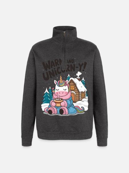 Warm And Unicorn-y! - Quarter-Zip Sweatshirt - charcoal grey
