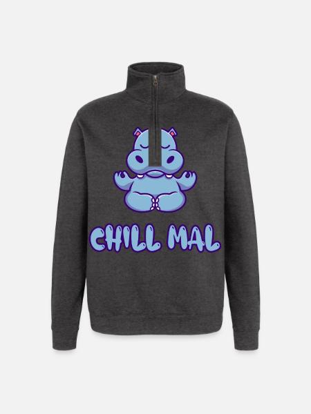 Chill Mal Hippo Meditation - Quarter-Zip-Sweatshirt - Anthrazit