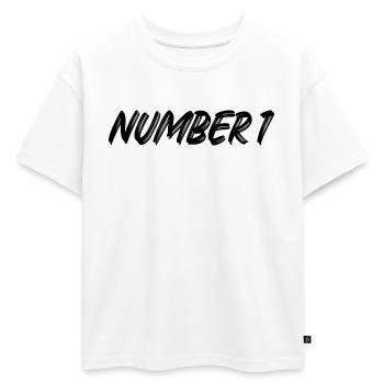 Numéro 1 - un - premier - premier - 1 - numéro 1 - T-shirt enfant oversize en coton biologique Premium - blanc - Devant - AI Model Kid Male (0cm)