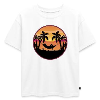 Hammock des palmiers Coucher du soleil - T-shirt enfant oversize en coton biologique Premium - blanc - Devant - AI Model Kid Male (0cm)