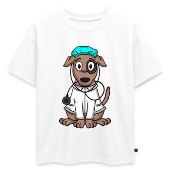 Chien médecin - T-shirt enfant oversize en coton biologique Premium - blanc - Devant - AI Model Kid Male (0cm)