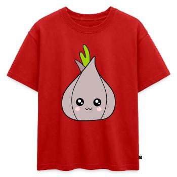 Kawaii Oignon Ail Kawaii Légumes Kawaii Fruits Kawaii - T-shirt enfant oversize en coton biologique Premium - rouge - Devant - AI Model Kid Male (0cm)