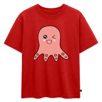 Poulpe animaux marins - T-shirt enfant oversize en coton biologique Premium - rouge - Devant - AI Model Kid Male (0cm)