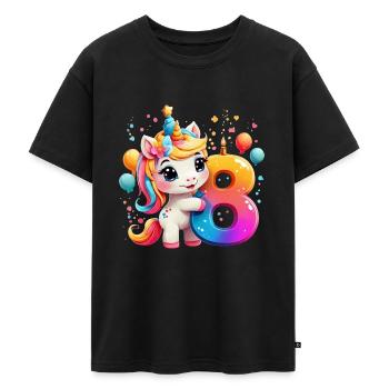 NUMMER 8 JAHRE EINHORN 8. GEBURTSTAG - Oversized Teenager Premium Organic T-Shirt - Schwarz - Vorne - AI Model Teenager Male light (155cm)