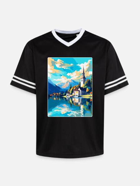 St Wolfgang Austria Vintage Travel Poster Souvenir - Unisex Football Style Mesh T-Shirt - black/white