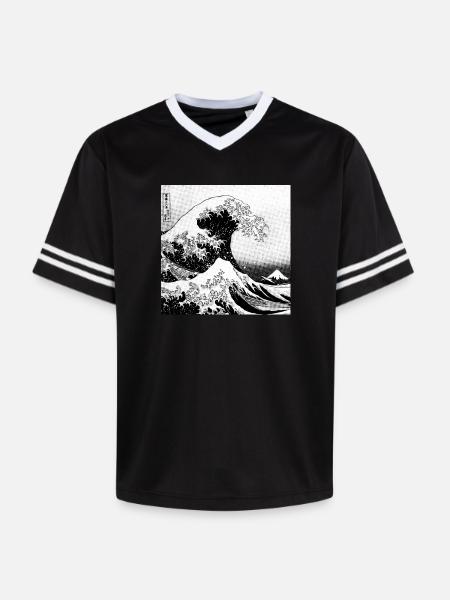 Japanese wave Kanagawa Style bd - Unisex Football Style Mesh T-Shirt - black/white