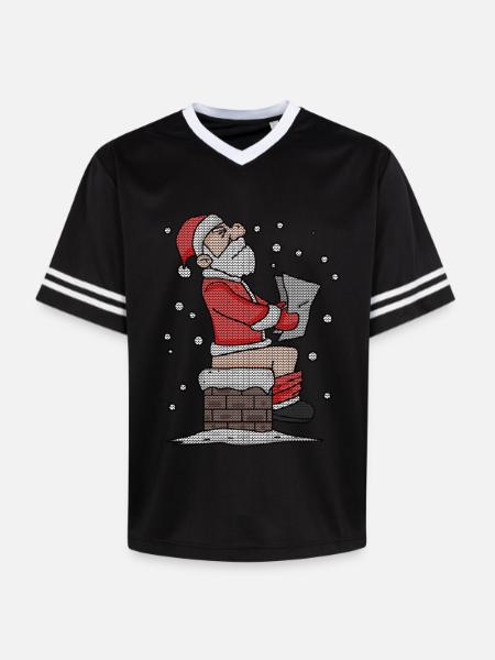 Père Noël assis sur la cheminée drôle - T-shirt de foot unisexe en mesh - noir/blanc