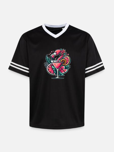 Flamingo Cocktail Logo - Unisex Football Style Mesh T-Shirt - black/white