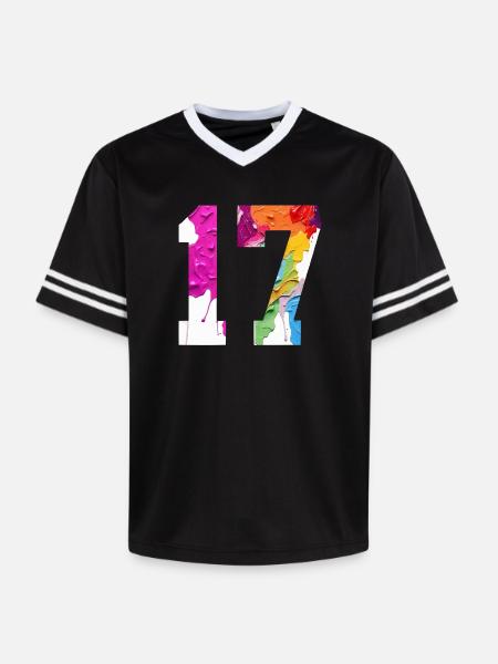 FARBIG NUMMER 17 BUNT 17. GEBURTSTAG - Unisex Football Style Mesh T-Shirt - Schwarz/Weiß