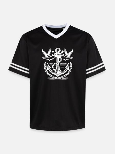 Anker Möwen Logo - Unisex Football Style Mesh T-Shirt - Schwarz/Weiß