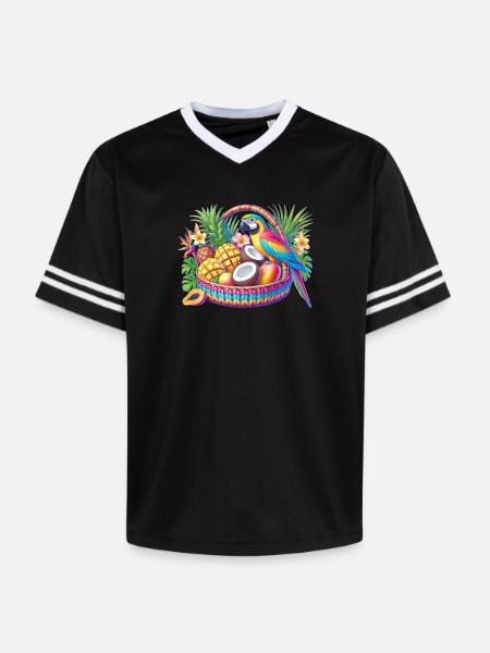 Obstkorb mit Papagei - Unisex Football Style Mesh T-Shirt - Schwarz/Weiß