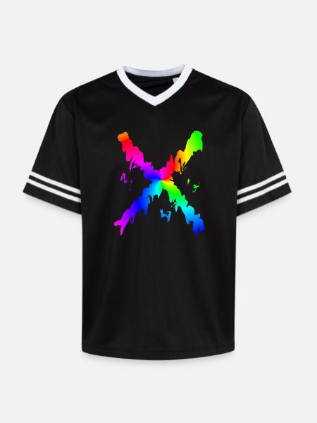 X Desing regenbogen - Unisex Football Style Mesh T-Shirt - Schwarz/Weiß