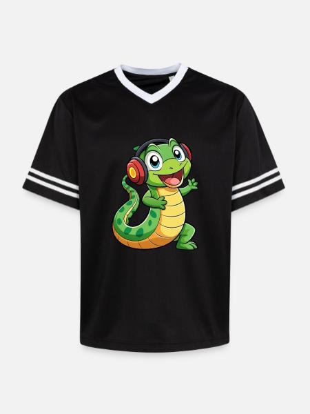 Snake Funny Cartoon Character Headphone Music - Unisex Football Style Mesh T-Shirt - 