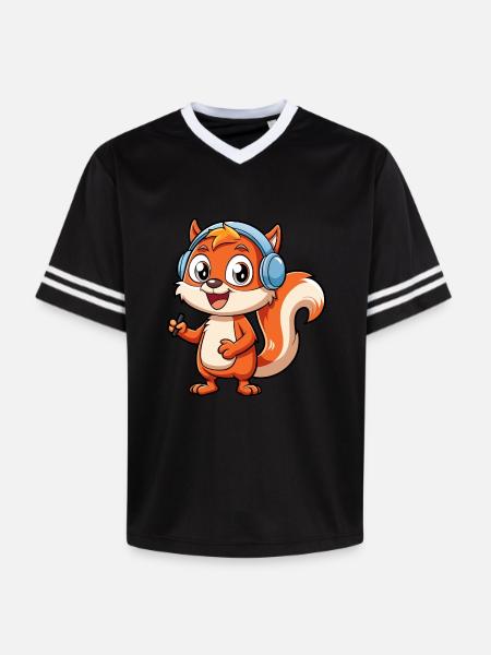 Ekorre Rolig Tecknad Figur Hörlurar Musik - Unisex fotbolls-T-shirt i mesh - 