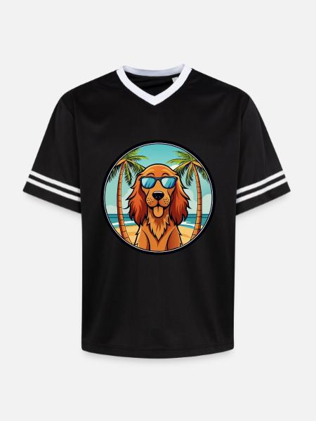 Irsk Setter Hund Race Tegneserie Solbriller Beach - Unisex fodbold-T-shirt i mesh - 