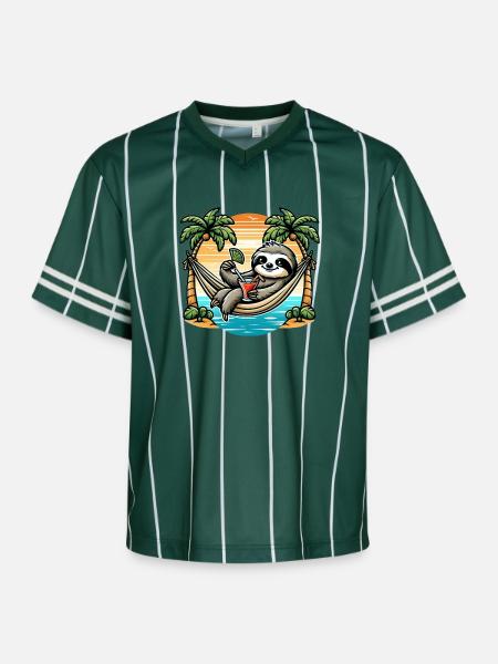 Sloth in hammock - Unisex Football Style Mesh T-Shirt - darkgreen/white
