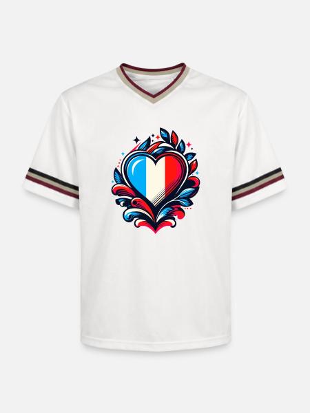 Heart French Flag - Unisex Football Style Mesh T-Shirt - offwhite/burgundy