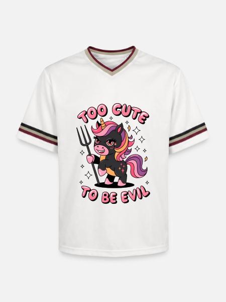 Too Cute To Be Evil - Unisex Football Style Mesh T-Shirt - offwhite/burgundy