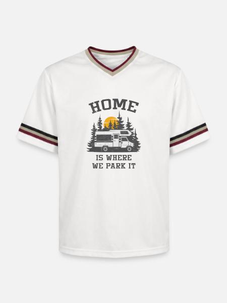 Camper Camping Motorhome - Unisex Football Style Mesh T-Shirt - offwhite/burgundy