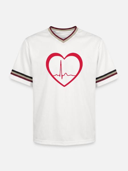 Heartbeat ECG Line Medical Pulse Wave Icon Vector - Unisex Football Style Mesh T-Shirt - offwhite/burgundy