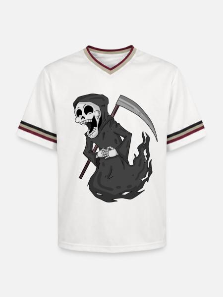 Grim Reaper laughs funny - Unisex Football Style Mesh T-Shirt - offwhite/burgundy