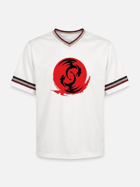Red Dragon Circle - Unisex Football Style Mesh T-Shirt - offwhite/burgundy