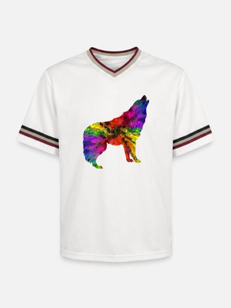 Wolf rainbow - Unisex Football Style Mesh T-Shirt - offwhite/burgundy