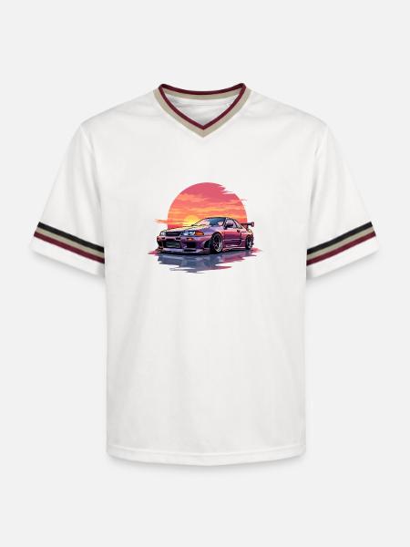 Skyline Sunset - Unisex Football Style Mesh T-Shirt - offwhite/burgundy