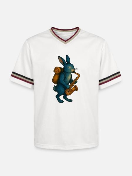 Lapin Bleu avec Saxophone - T-shirt de foot unisexe en mesh - blanc cassé/bordeaux