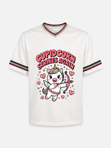 Cupidcorn Strikes Again - Unisex Football Style Mesh T-Shirt - offwhite/burgundy