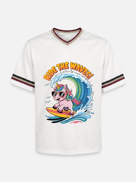 Ride The Waves! - Unisex Football Style Mesh T-Shirt - offwhite/burgundy