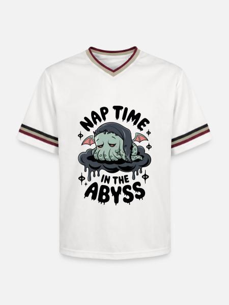 Nap Time In The Abyss - Unisex Football Style Mesh T-Shirt - offwhite/burgundy