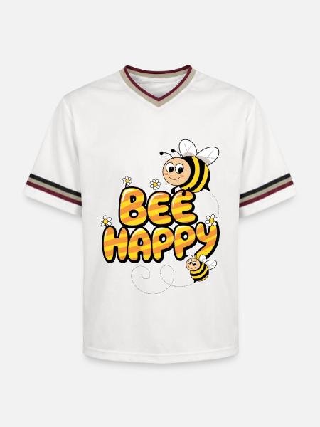Bee Happy - Unisex Football Style Mesh T-Shirt - offwhite/burgundy