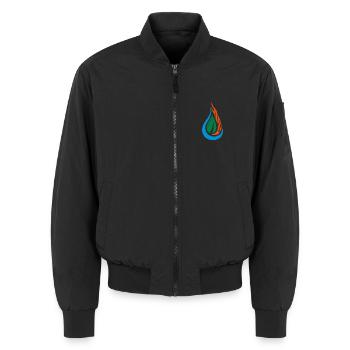 Blatt Tropfen Feuer Logo - Unisex Bomberjacke - Schwarz - Vorne - AI Model Female 172 light (172cm) & AI Model Male 185 light (185cm)