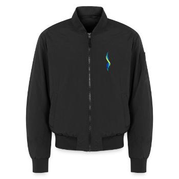 Physio 6 Logo - Unisex Bomberjacke - Schwarz - Vorne - AI Model Female 172 light (172cm) & AI Model Male 185 light (185cm)
