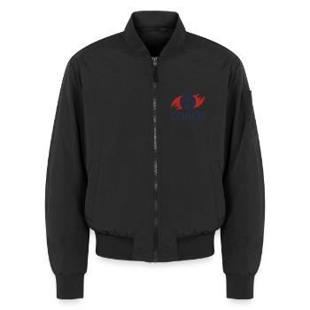 Trainer Papa Fußballduo Vater und Sohn - Unisex Bomberjacke - Schwarz - Vorne - AI Model Female 172 light (172cm) & AI Model Male 185 light (185cm)