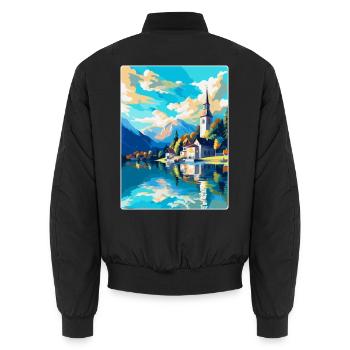 St Wolfgang Austria Vintage Travel Poster Souvenir - Unisex Bomber Jacket - black - Back - AI Model Male 185 light (185cm)