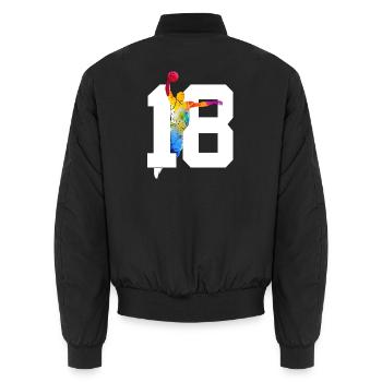 NUMBER 18 BASKETBALL 18TH BIRTHDAY - Unisex Bomber Jacket - black - Back - AI Model Male 185 light (185cm)