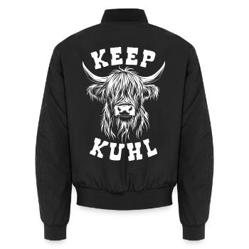 Schottisches Hochlandrind - Spruch Keep Kuhl - Unisex Bomberjacke - Schwarz - Hinten - AI Model Male 185 light (185cm)