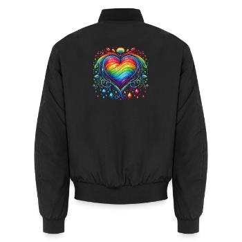 Rainbow Heart - Unisex Bomber Jacket - black - Back - AI Model Male 185 light (185cm)