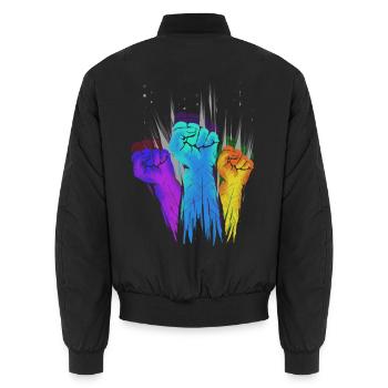 Bunte geballte Fäuste erhoben - Unisex Bomberjacke - Schwarz - Hinten - AI Model Male 185 light (185cm)