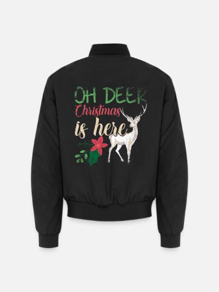 Oh Deer Christmas Is Here Vintage Xmas Hirsch - Unisex Bomberjacke - Schwarz