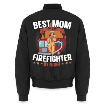 Beste Mutter bei Tag Feuerwehrmann bei Nacht Brand - Unisex Bomberjacke - Schwarz - Hinten - AI Model Male 185 light (185cm)