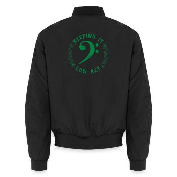 Bassschlüssel Grün - Vintage Musical Symbol - Unisex Bomberjacke - Schwarz - Hinten - AI Model Male 185 light (185cm)
