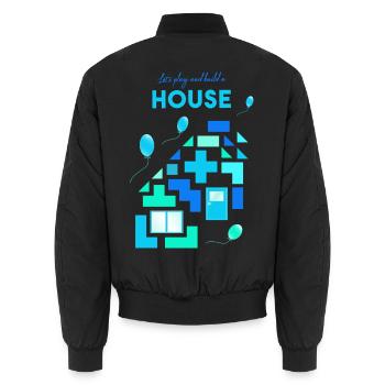 Bausteine Steine bauen spielen - Unisex Bomberjacke - Schwarz - Hinten - AI Model Male 185 light (185cm)