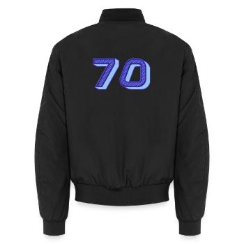 70. 70 YEARS. 70th ANNIVERSARY. 70 YEARS ANNIVERSARY. - Unisex Bomber Jacket - black - Back - AI Model Male 185 light (185cm)